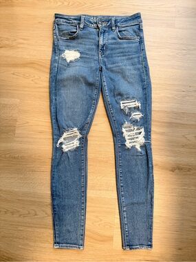 American Eagle Outfitters Women's Ripped Skinny Jeans - Blue - Jegging